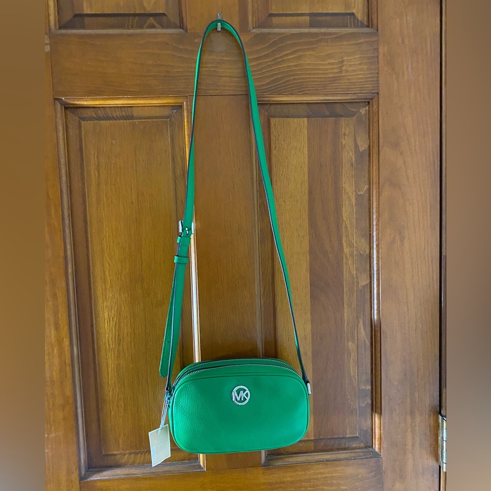 Michael Kors Kelly green double zippered crossbody NEW